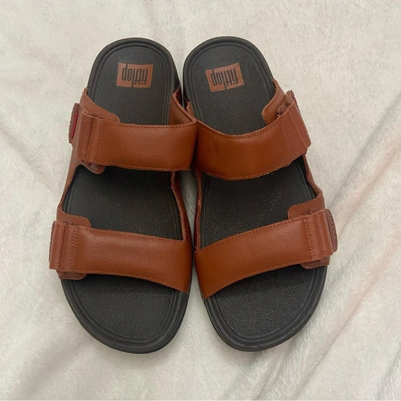 Fitflop  Men's Gogh Moc Slides Leather Dark Tan Size 9 - Picture 3 of 8